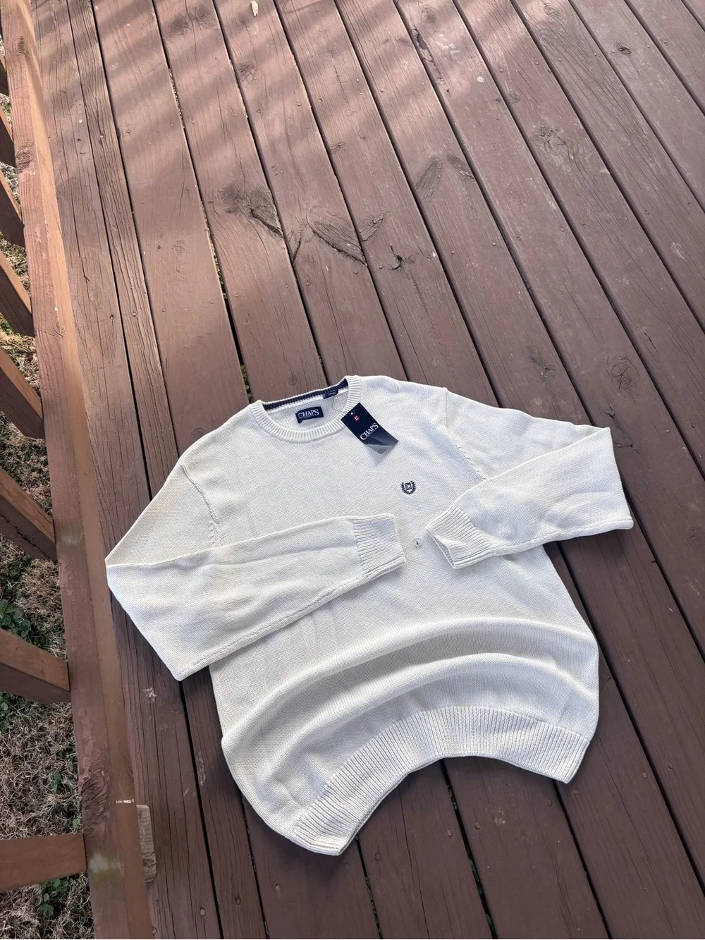 Chaps Iconic Crew Mens L Cream Sweater NWT MSRP $60